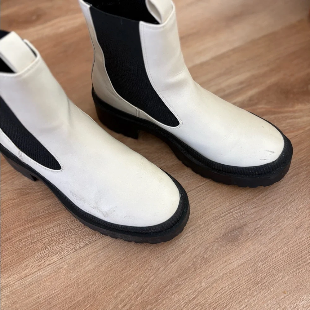 BCBG Paris Black and Cream Ankle Boots